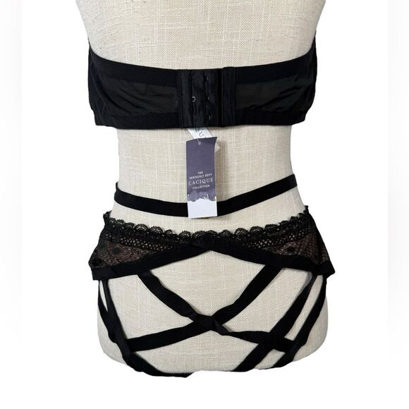 Lane Bryant Cacique Black Pink Lace Strappy Waist Open Back Lingerie Bodysuit - Picture 3 of 4